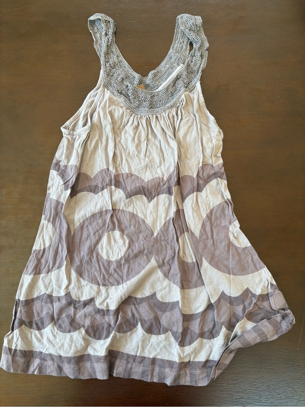 Language Cream and Taupe Circle-Print Cotton Dress with Crochet Yoke